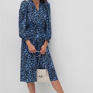 Banana Republic women’s long sleeve midi dress blue/black cheetah print size XSm